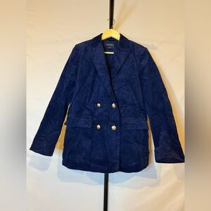 Piombo Women’s, 10 Corduroy Navy Blue Double-Breasted Jacket with gold button